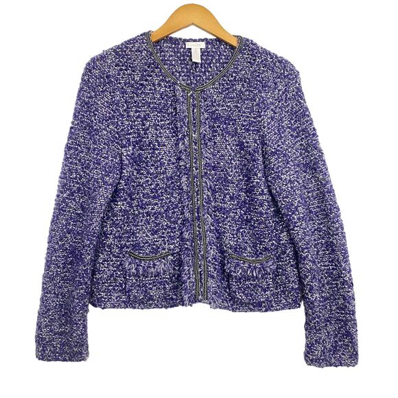 Chico's Cardigan Womens Size 1 U.S. Medium Purple Knit  Long Sleeve Hook Eye - Picture 1 of 11